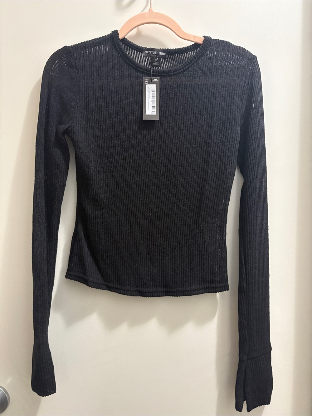PrettyLittleThing Black Ribbed Long Sleeve Crew Top